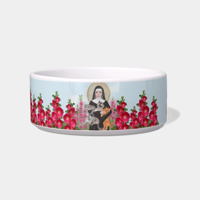 Personalise St. Gertrude Patron of Cats HolyHock Bowl (Left)