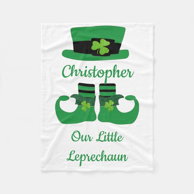Personalise St. Patrick's Irish Green Leprechaun  Fleece Blanket (Front)
