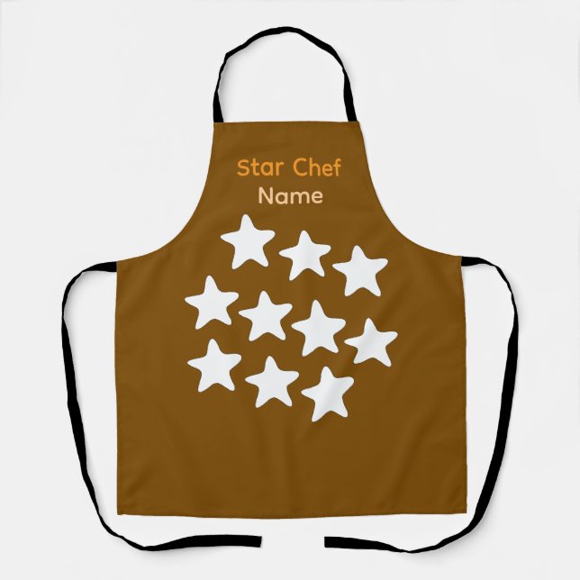 Personalise Star Chef Brown Apron Black Straps (Front)