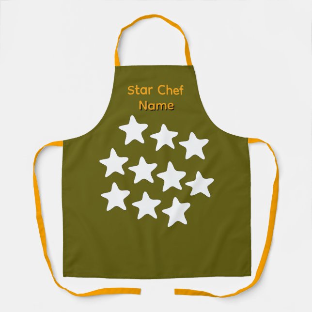 Personalise Star Chef Olive Apron Orange Straps (Front)