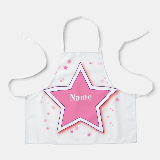 Personalise STAR Pink Kids Arts Crafts  Apron (Front)