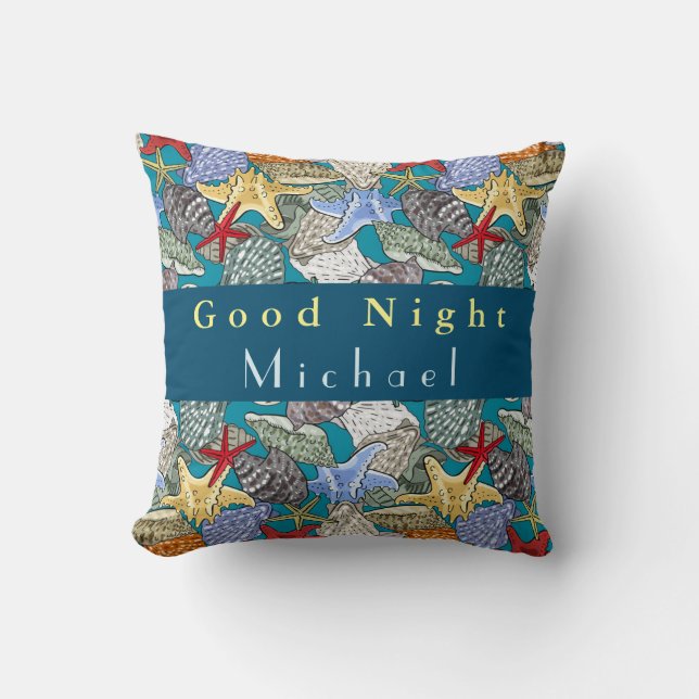 Personalise Starfish Sea Shell Pattern Good Night  Cushion (Front)