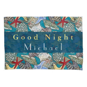 Personalise Starfish Sea Shell Pattern Good Night  Pillowcase