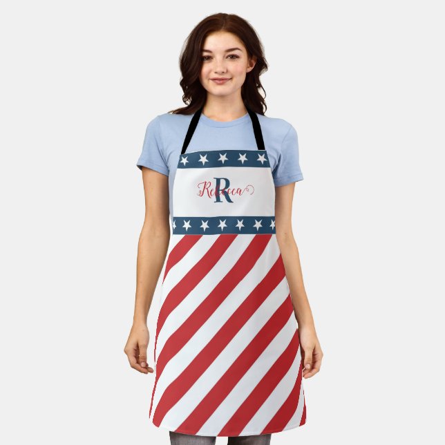 Personalise Stars and Stripes Red White and Blue Apron (Worn)