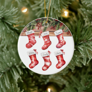 Personalise Stockings Large Family of 6 Christmas  Ceramic Tree Decoration