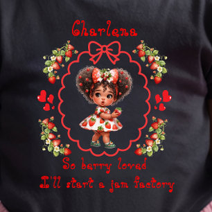 Personalise Strawberry Dressed Black Baby Girl T-Shirt