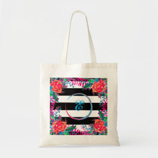 personalise striped floral with border tote bag