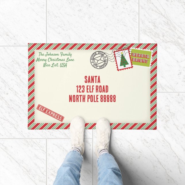 Personalise Striped Santa Letter Christmas Doormat (Indoor)