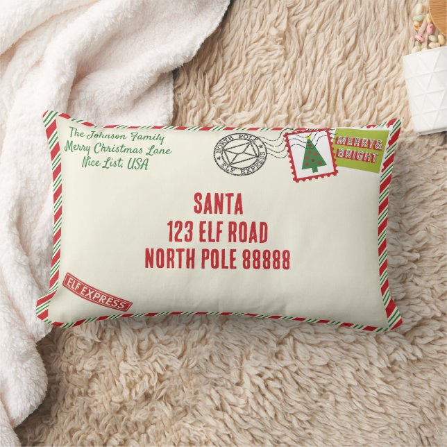 Personalise Striped Santa Letter Christmas Lumbar Cushion (Blanket)