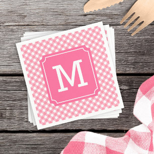 Personalise Stylish Baby Pink Gingham Monogram Napkin