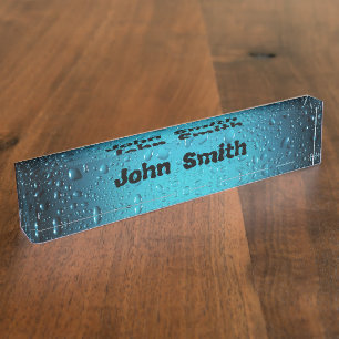 Personalise Stylish Cool Blue water drops Nameplate
