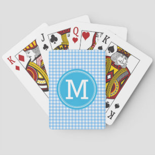Personalise Stylish Country Blue Gingham Monogram Playing Cards
