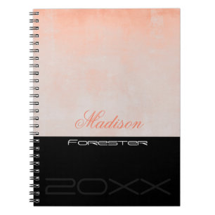 Personalise stylish Peach Pink Black Notebook