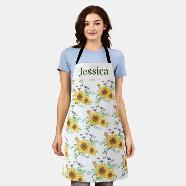 Personalise Sunflower Apron (Worn)