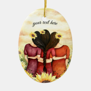 Personalise Sunflower Three Best Friends Sisters Ceramic Tree Decoration