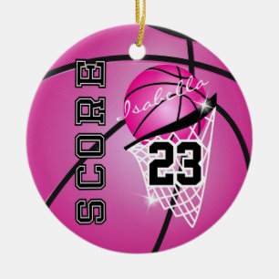 Personalise Superstar Basketball - Pink Ceramic Tree Decoration