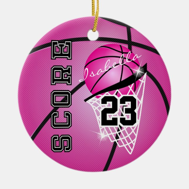 Personalise Superstar Basketball - Pink Ceramic Tree Decoration (Front)