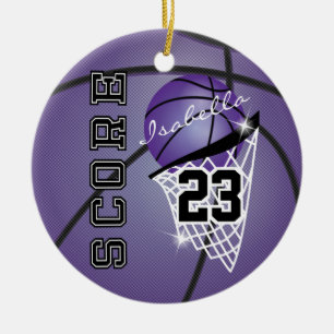 Personalise Superstar Basketball - Purple Ceramic Tree Decoration