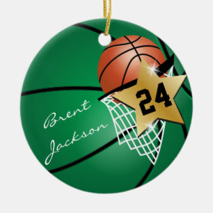 Personalise SuperStar Player Dark Green Basketball Ceramic Tree Decoration