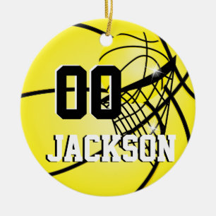 Personalise SuperStar Player Yellow Basketball Ceramic Tree Decoration