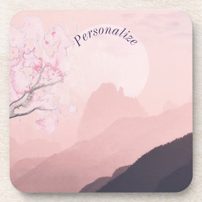 Personalise Surreal Pink Landscape & Moon Coaster (Front)