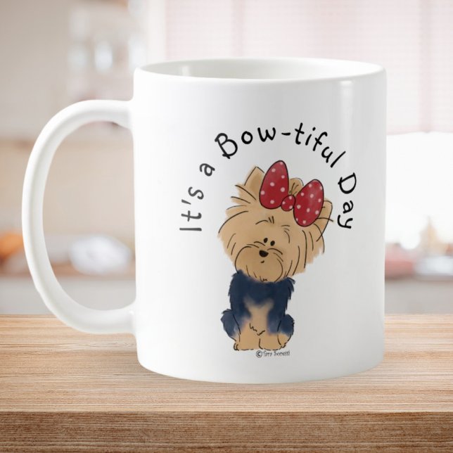 Personalise Sweet Yorkie with Bow Simple White Coffee Mug (Creator Uploaded)