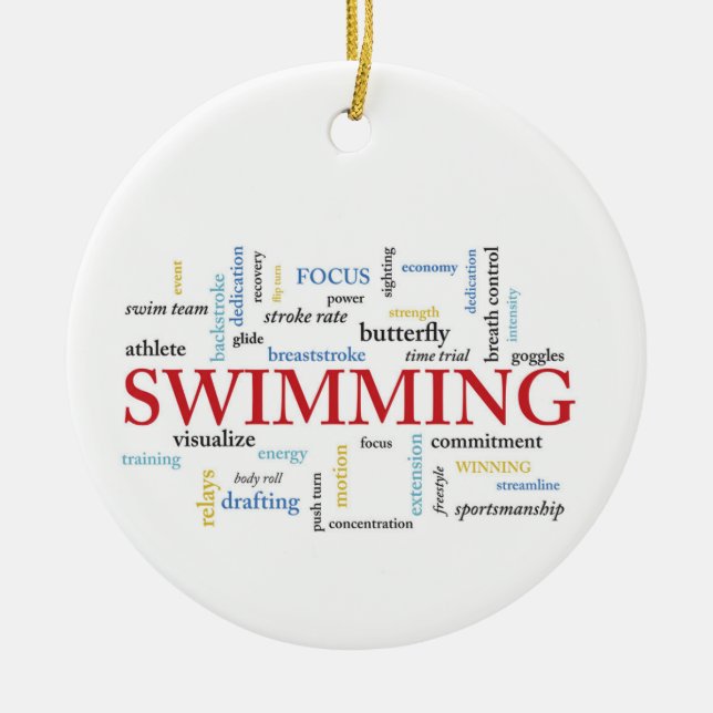 Personalise, Swimming Coach Thank You In Words Ceramic Tree Decoration (Front)