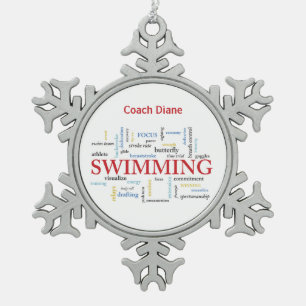 Personalise, Swimming Coach Thank You In Words Snowflake Pewter Christmas Ornament