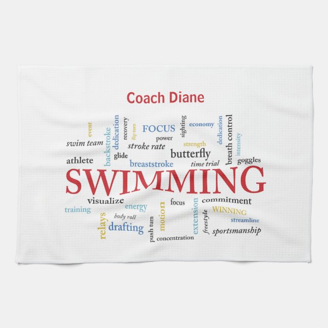 Personalise, Swimming Coach Thank You In Words Tea Towel (Horizontal)