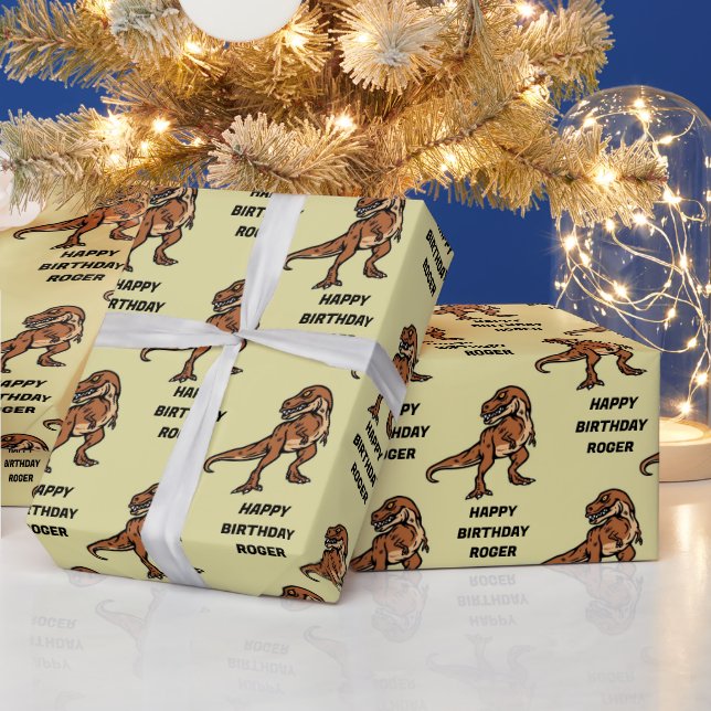 Personalise T-Rex Dinosaur Tyrannosaurus Birthday Wrapping Paper (Holidays)