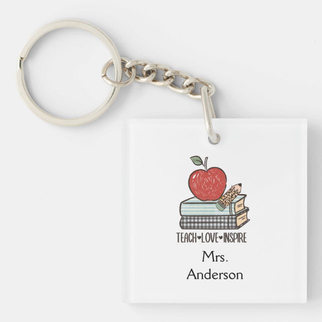 Personalise Teach Love Inspire Gift For Teacher  Key Ring (Front)