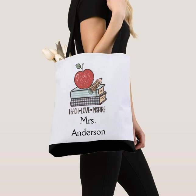 Personalise Teach Love Inspire Gift For Teacher Tote Bag (Close Up)