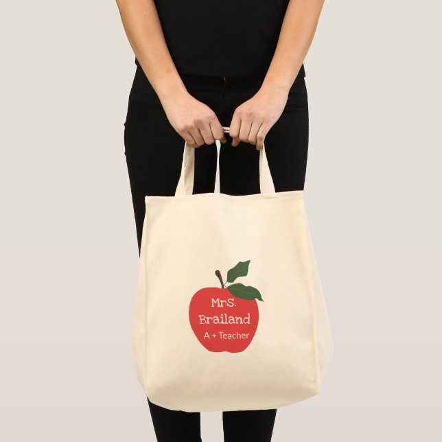 Personalise teacher gift apple  custom tote bag (Front (Product))
