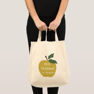Personalise teacher gift apple  custom tote bag