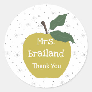 Personalise teacher name custom gold apple classic round sticker