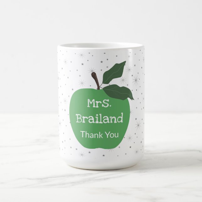 Personalise teacher name custom green apple coffee mug (Center)