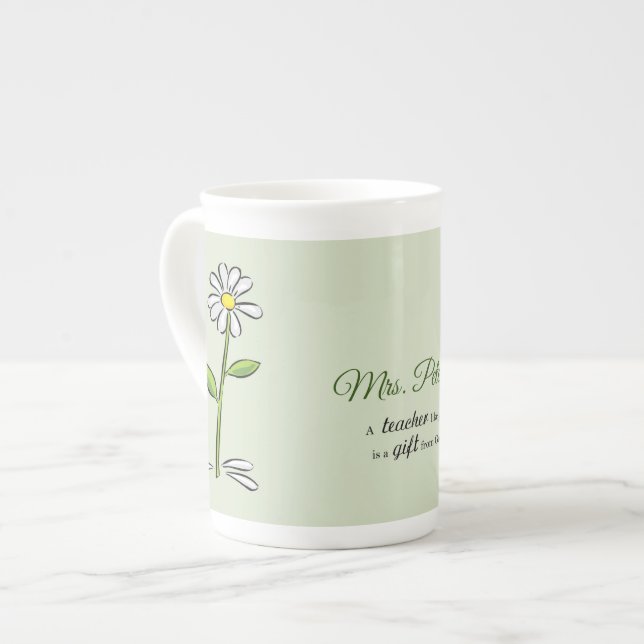 Personalise, Teacher Thank You, Religious Flower Bone China Mug (Front Left)