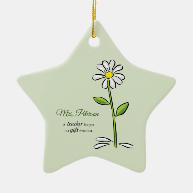 Personalise, Teacher Thank You, Religious Flower Ceramic Tree Decoration (Front)