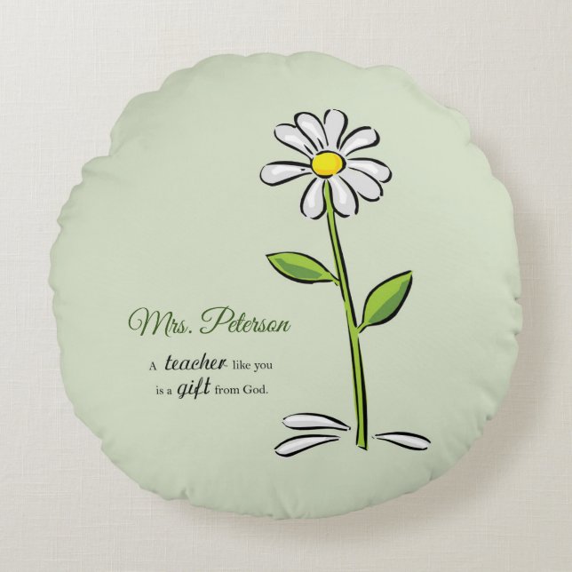 Personalise, Teacher Thank You, Religious Flower Round Cushion (Front)