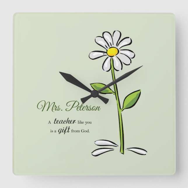 Personalise, Teacher Thank You, Religious Flower Square Wall Clock (Front)