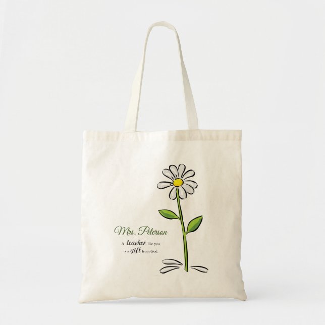 Personalise, Teacher Thank You, Religious Flower Tote Bag (Front)
