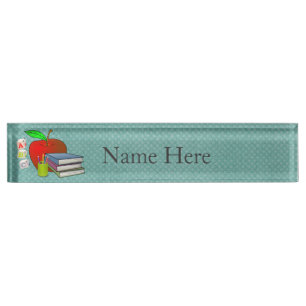 Personalise Teachers', Apple, Books and Pencils Nameplate