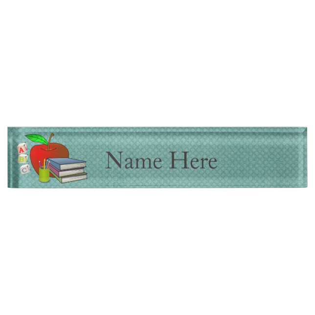 Personalise Teachers', Apple, Books and Pencils Nameplate (Front)