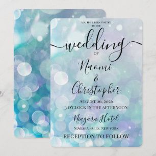 Personalise: Teal Cyan Bokeh Wedding Invitation