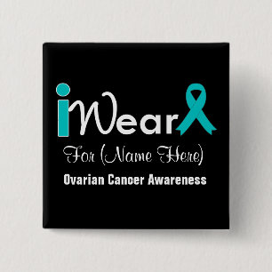 Personalise Teal Ribbon Ovarian Cancer 15 Cm Square Badge