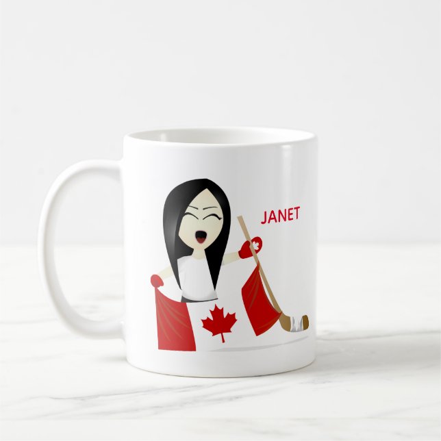 Personalise Team Canada Female Cartoon Fan Coffee Mug (Left)
