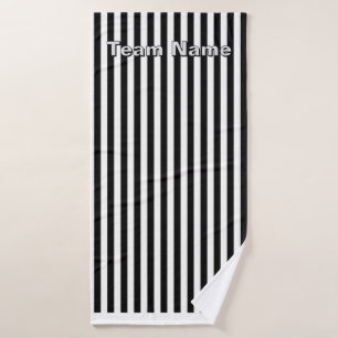Personalise Team Name Black White Stripe Sports Bath Towel