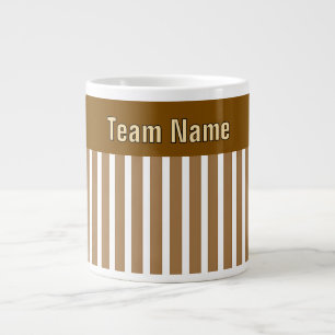 Personalise TEAM NAME Brown White Stripes Large Coffee Mug