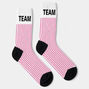 Personalise TEAM NAME Pink White Stripes   Socks