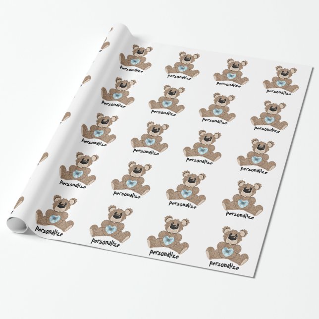 Personalise Teddy Bear Wrapping Paper (Unrolled)